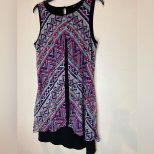 GNW~Black Sheath Dress w/Attached Colorful Southwest Style Sheer Overlay~Size 12